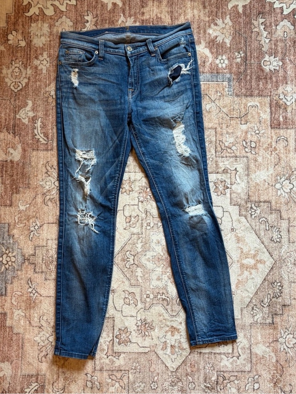 5/$20 7 For All Mankind Distressed Dark Blue Skinny Jeans